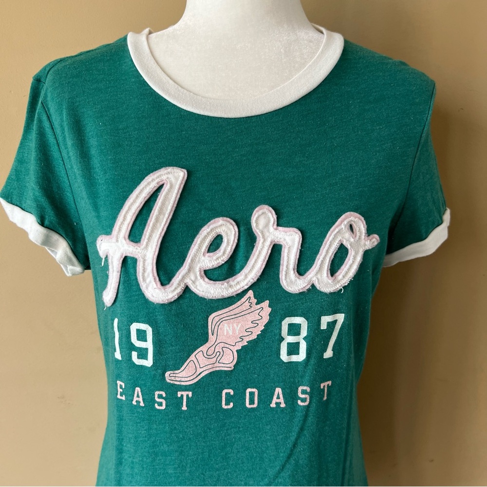 Aeropostale Classic Crew XL Aero 1987 East Coast Green White Shirt Top Tee - Picture 2 of 3